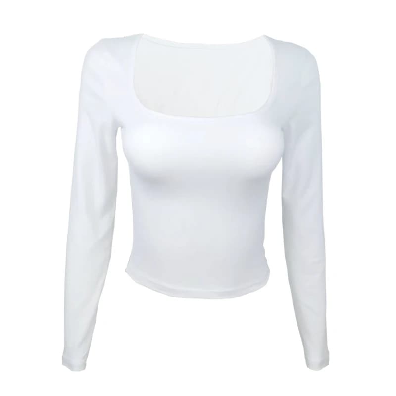 T-shirt à manches longues Slim hauts Sexy femme vêtements col carré près du corps T-shirt Street Wea