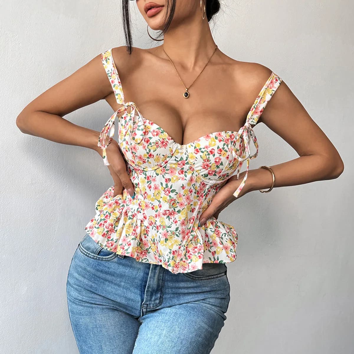 Hauts Corset imprimés floraux multicolores pour dames, printemps et été, soutien-gorge réglable à la