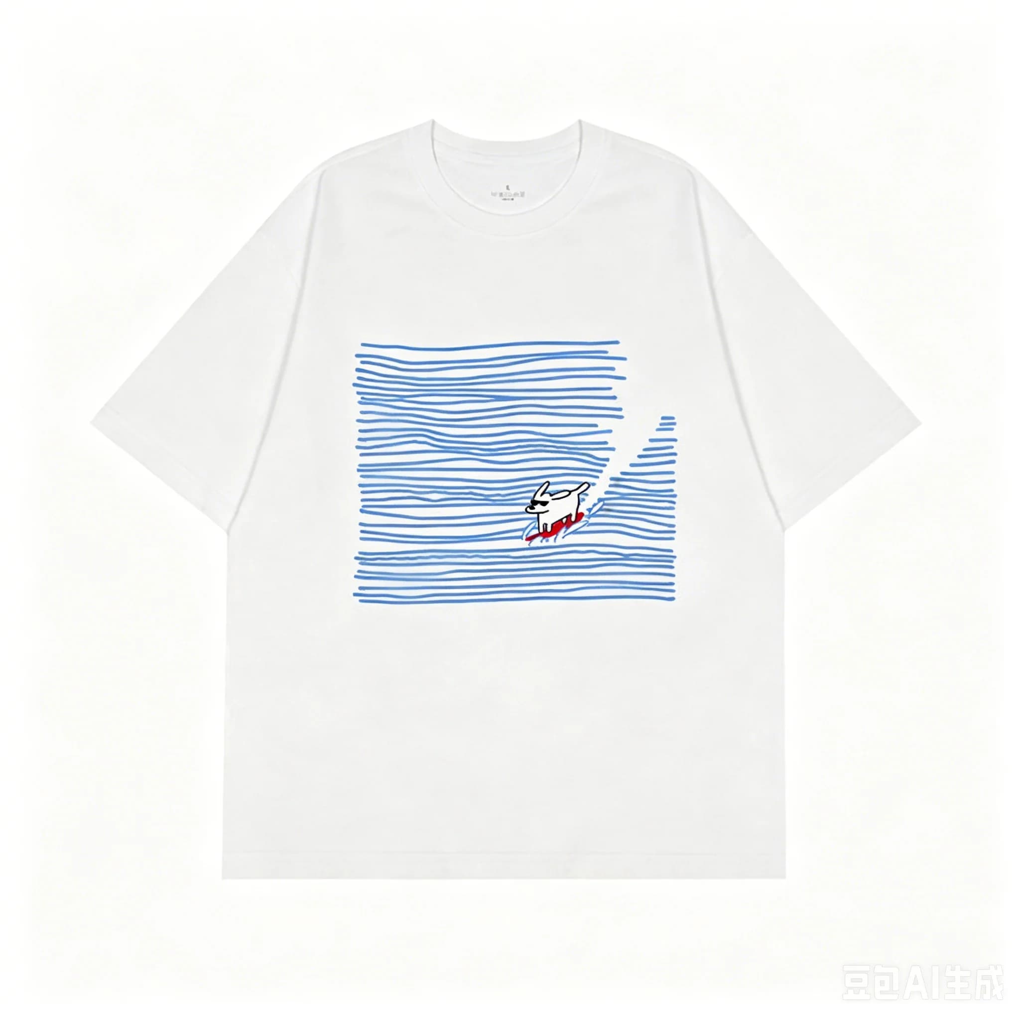 T-shirt artistique à manches courtes bleu pour hommes et femmes, motif chiot surfiste peint à la mai
