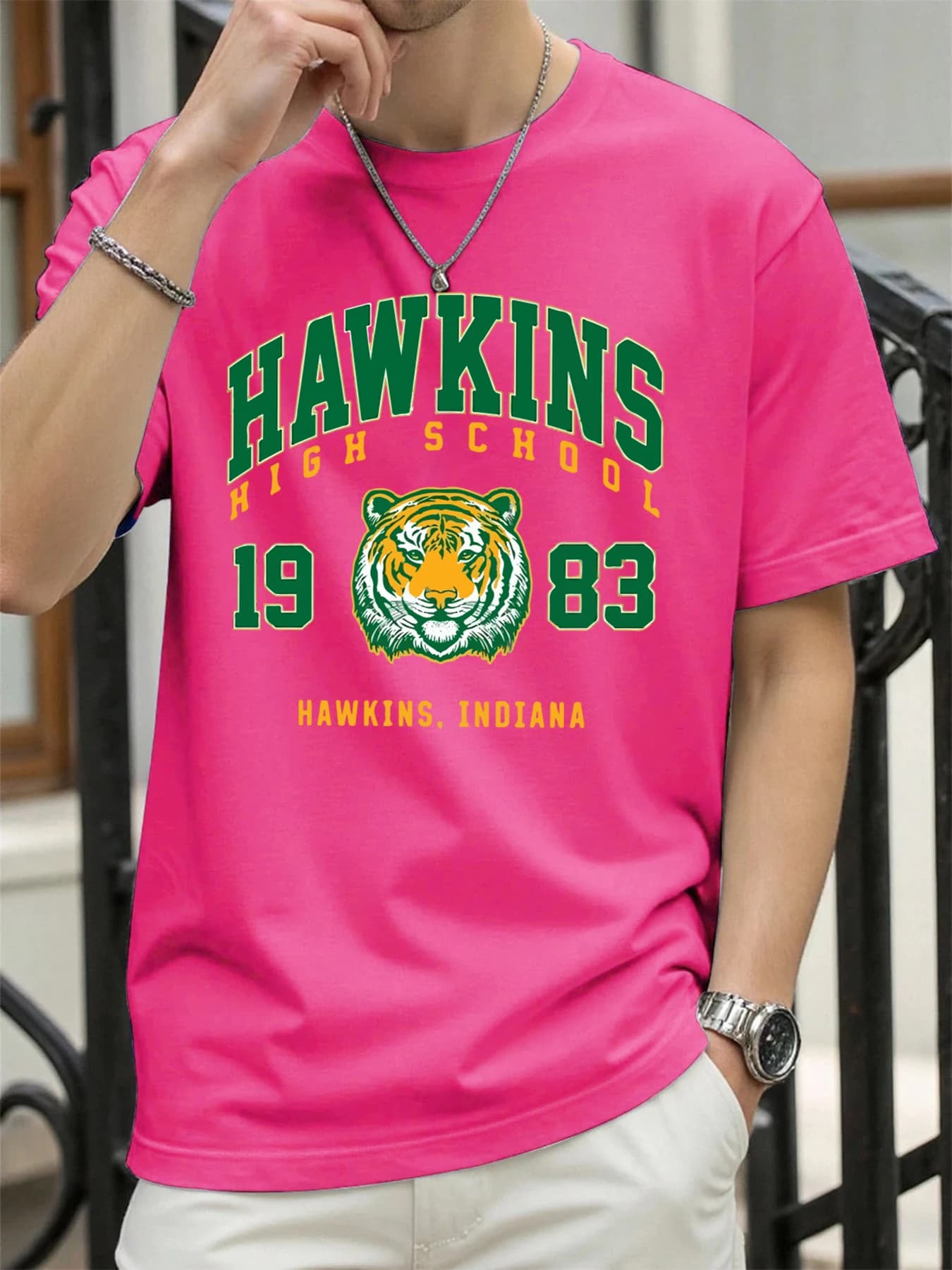 Hawkins 1983 puissant tigre imprime hommes t-shirts tout-Match coton T-Shirt ample vêtements d'été s