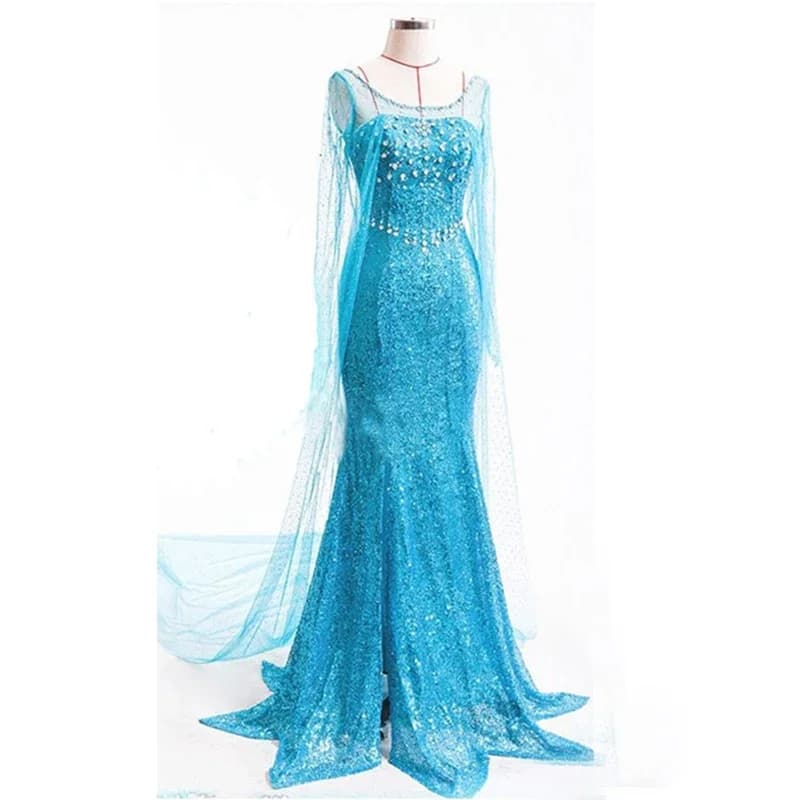 Costume Elsa de la reine des neiges pour femme, robe de neige fantaisie bleue, tenue de perruque, co