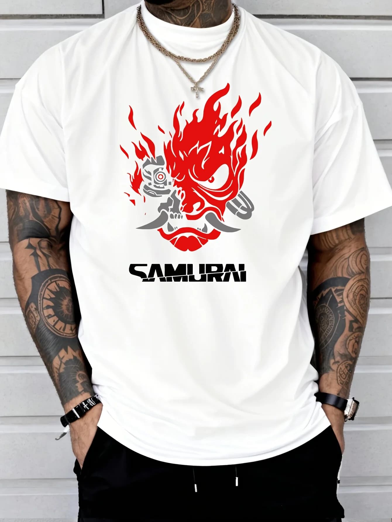 Samouraï Hip-hop tendance imprimé 100% coton hommes femmes T-shirt été automne quotidien Sports de p