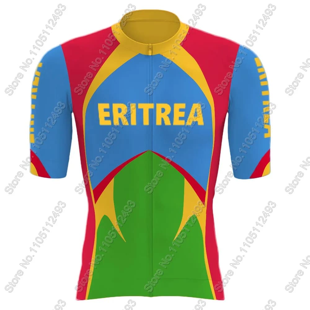 Maillot de cyclisme de l'équipe nationale d'Eritrea, ensemble à manches courtes, rouge et bleu, chem