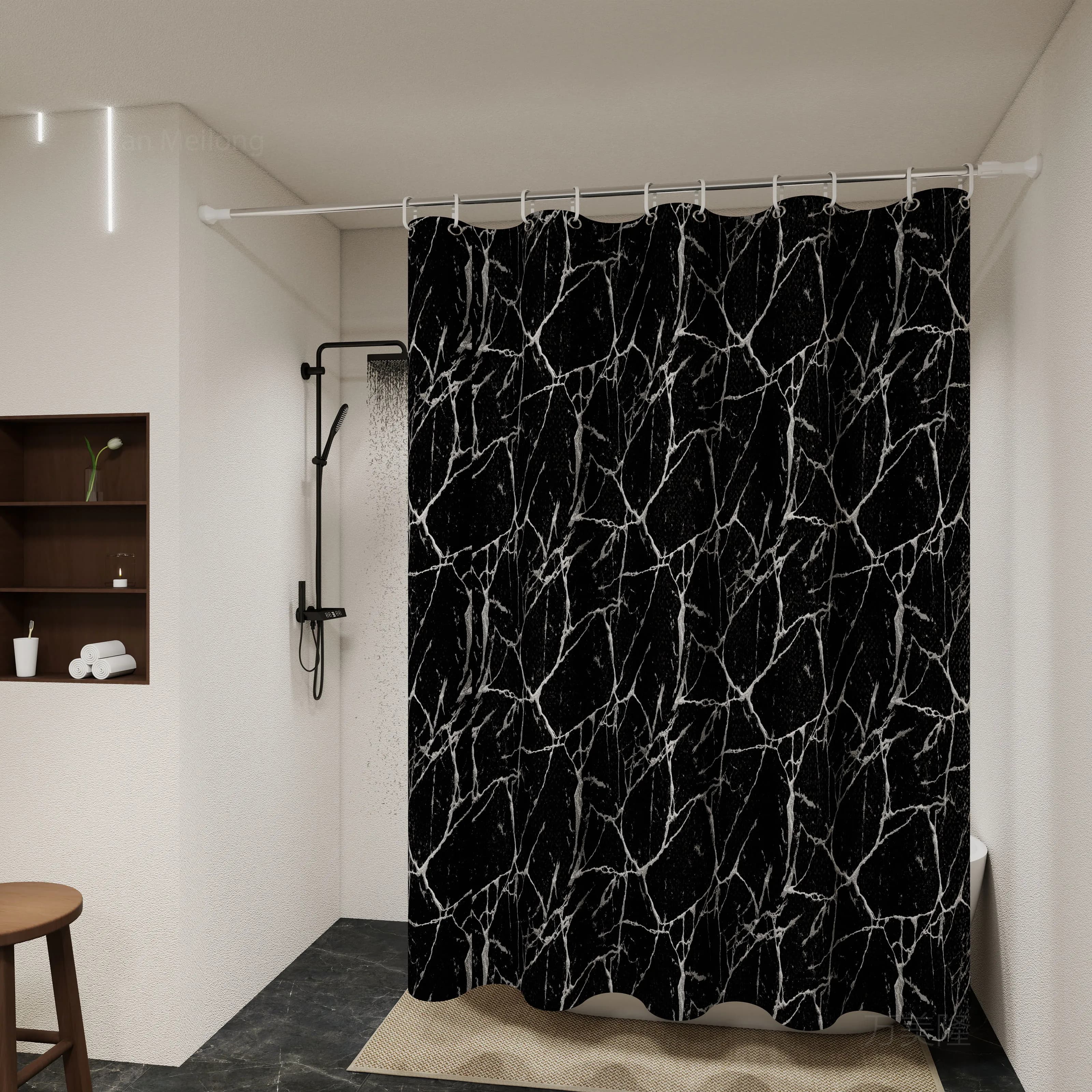 Rideau de séparation de salle de bain en marbre noir à la mode et polyvalent, rideau de douche de sa