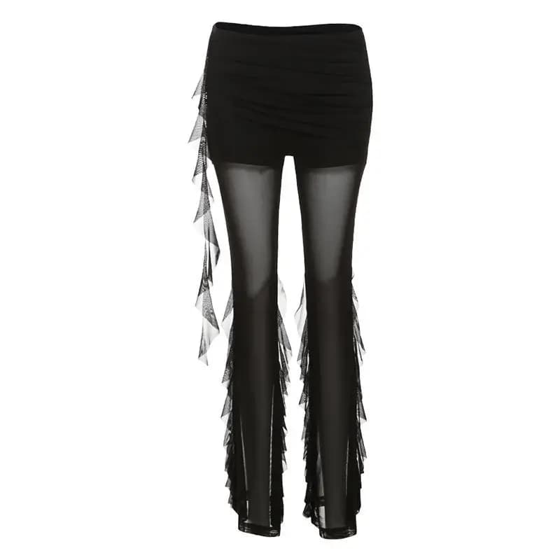 Pantalon décontracté plissé pour femme avec empiècements en maille, design tendance