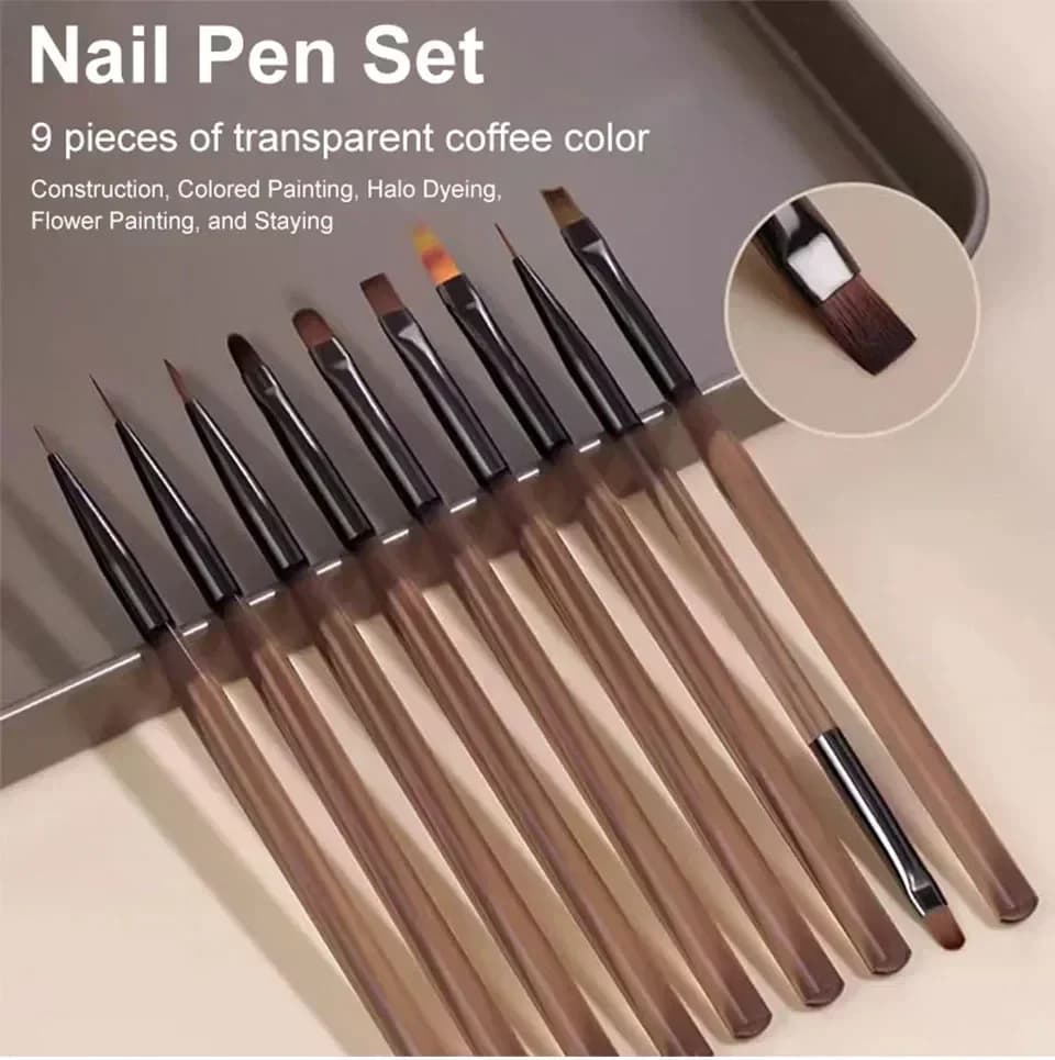 9 pièces brosse à ongles Liner bricolage peinture stylo manucure acrylique dessin brosse pour Nail A