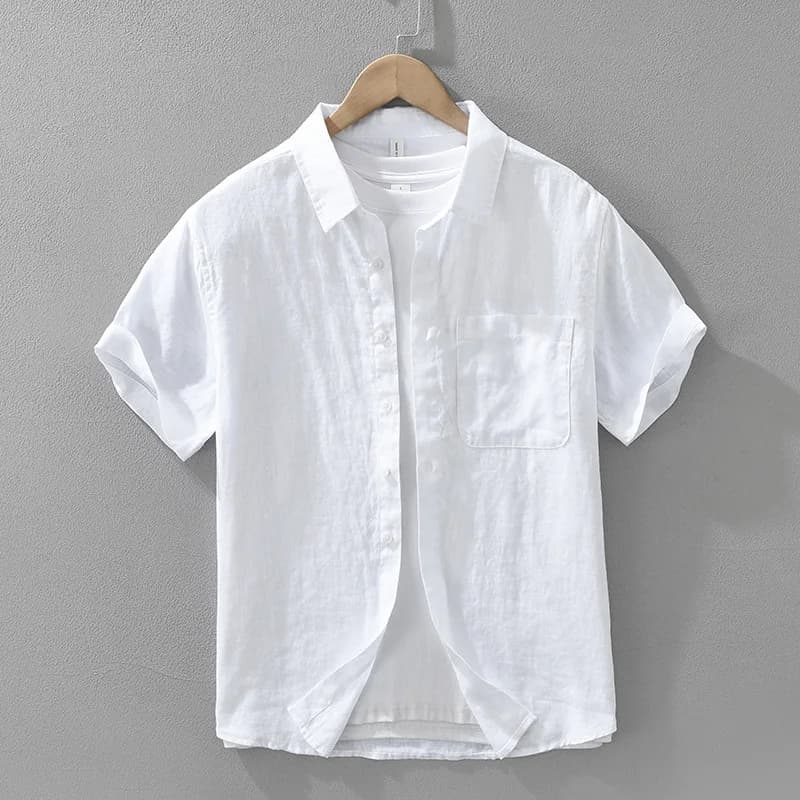 Chemise à manches courtes pour hommes, 100% lin, respirante, haut décontracté, minimaliste, coupe am