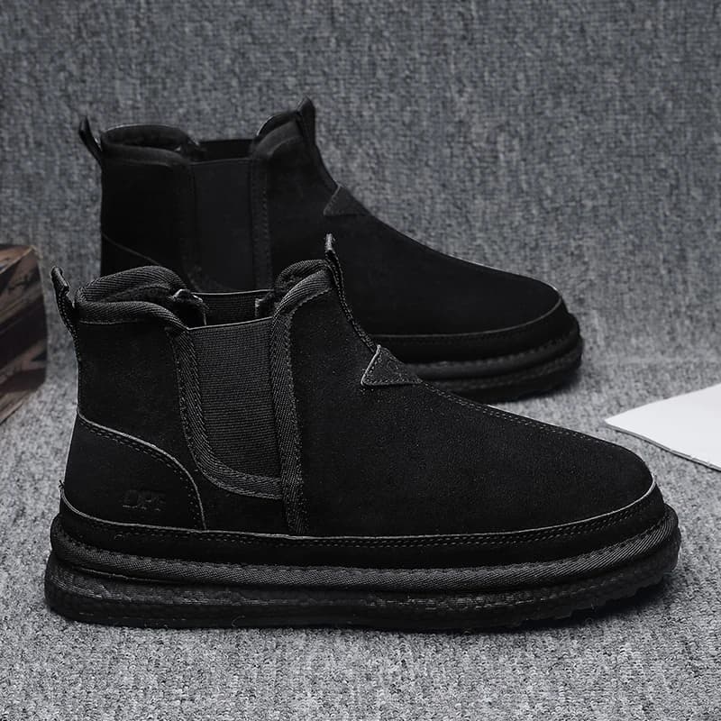 Bottines Chelsea imperméables en daim et cuir pour homme, chaussures de neige chaudes en fourrure et