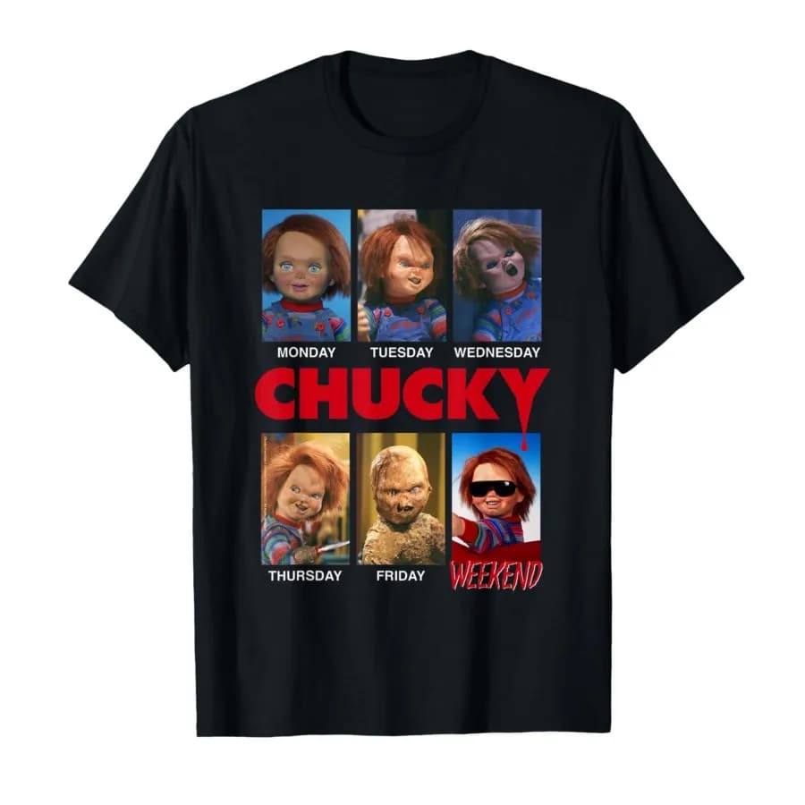 Chucky jours de la semaine humeurs T-shirt pour hommes femmes 100% coton t-shirts à manches courtes