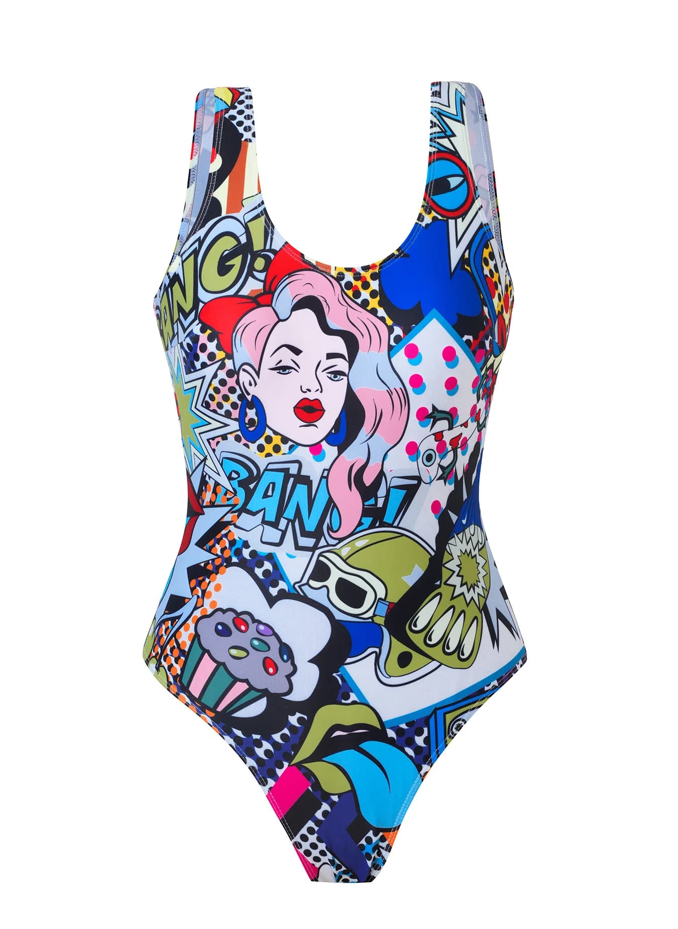 Maillot de bain une pièce sexy à col en U avec coussinets de poitrine amovibles, motif de personnage