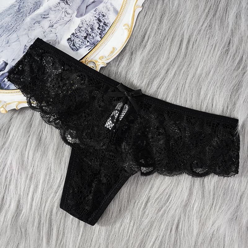 Culottes string en dentelle pour femmes, coupe brésilienne, taille basse, lingerie sexy transparente