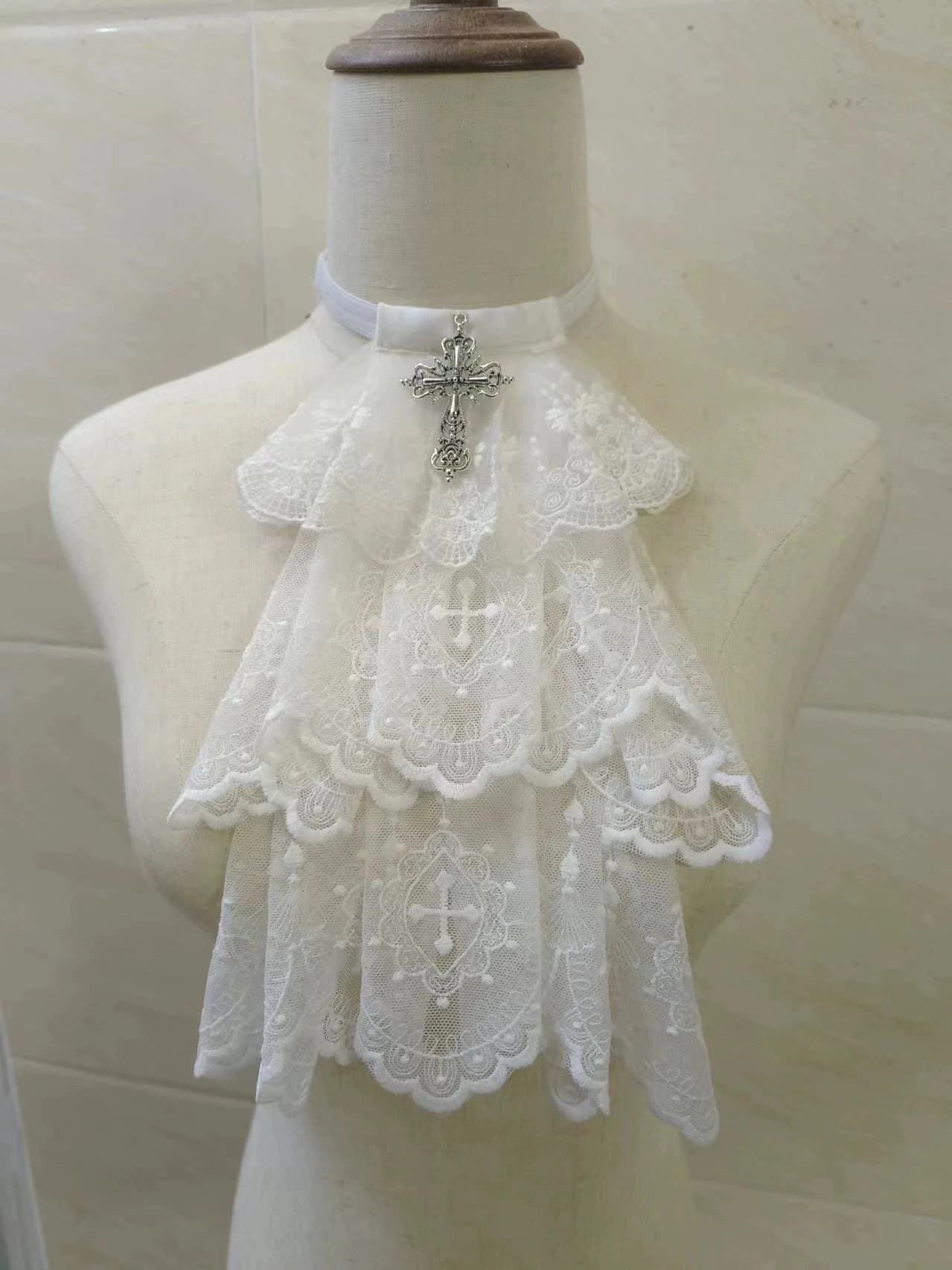Collier Jabot en dentelle croisée élégant fait à la main, accessoires Lolita, faux col gothique Cosp