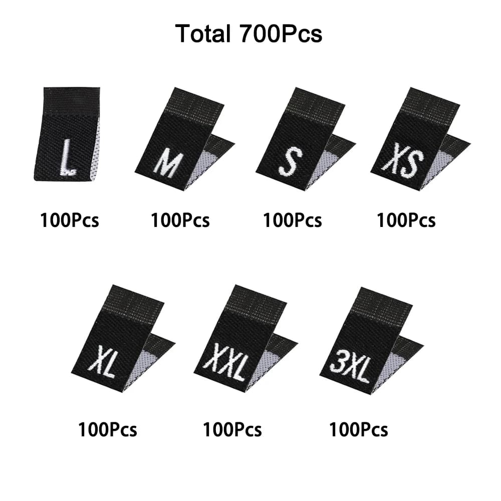 700 étiquettes de taille pour vêtements, étiquettes de taille de vêtement tissées XS-3XL, étiquettes