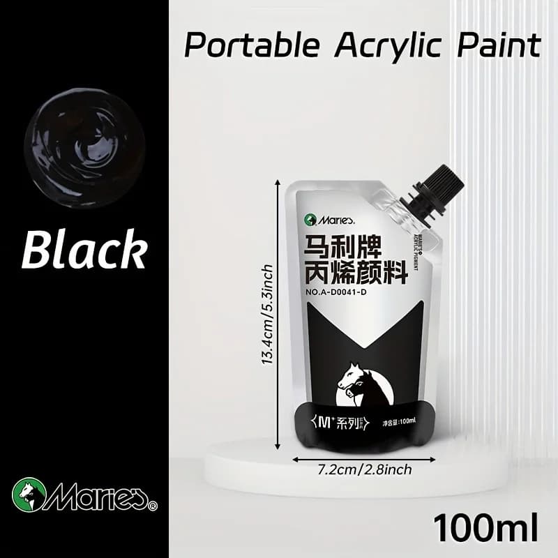 Marie's Black-Peinture Acrylique Crémeuse, Pigment Bergame pour Roche, Bois, Toile, Verre, Tissu, Mu
