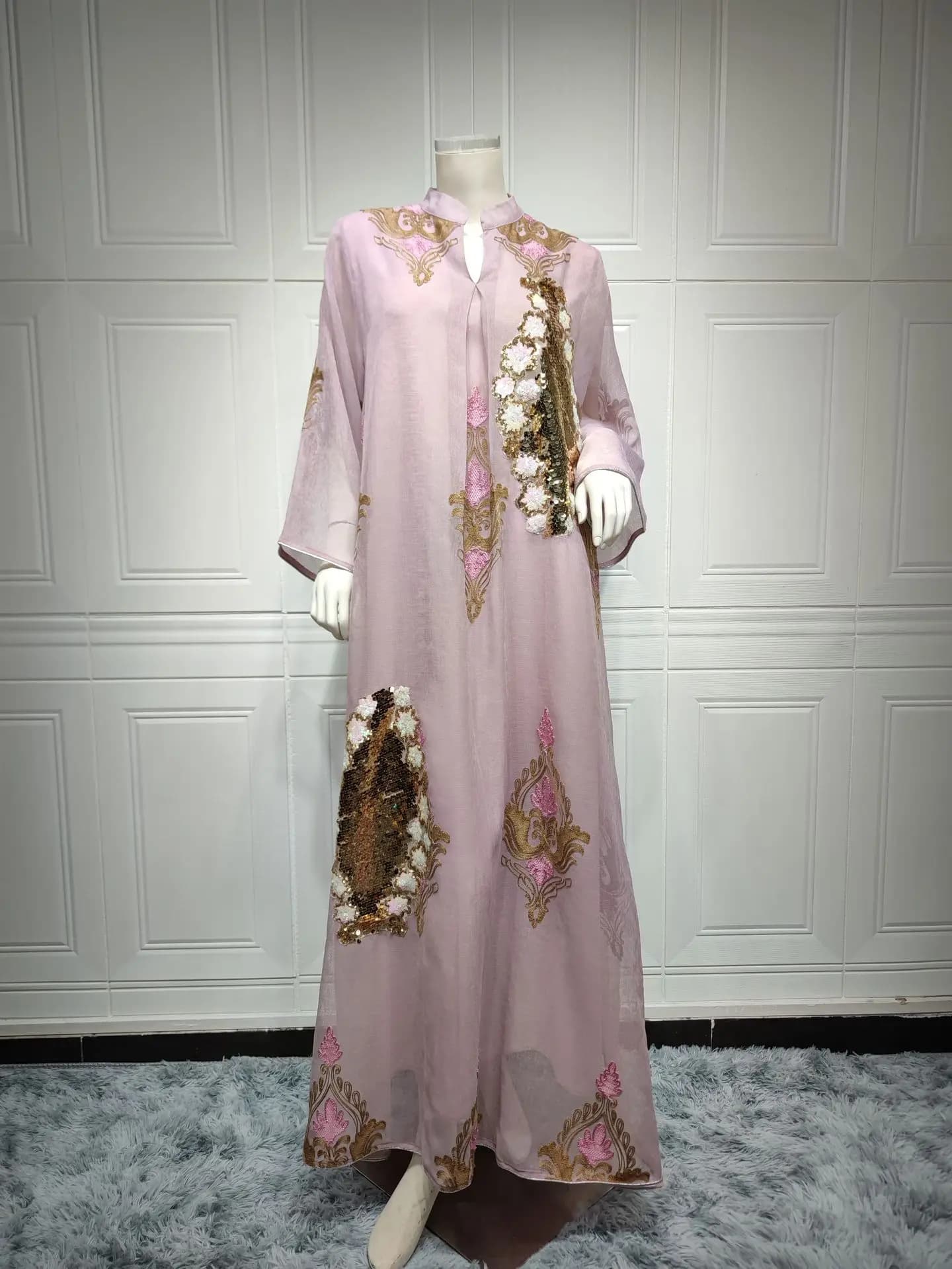 Robe marocaine pour femmes musulmanes Abaya inde col montant Abayas broderie paillettes robes de soi
