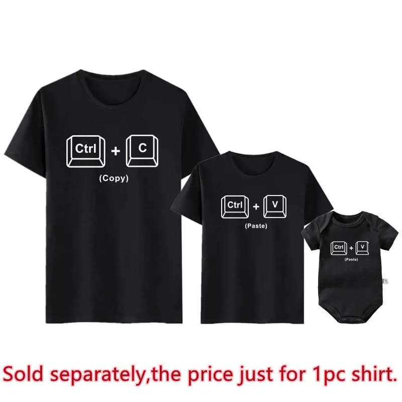 Nouveaux T-shirts assortis pour la famille avec impression Ctrl C Ctrl V, Look Père et Bébé, Tenues 