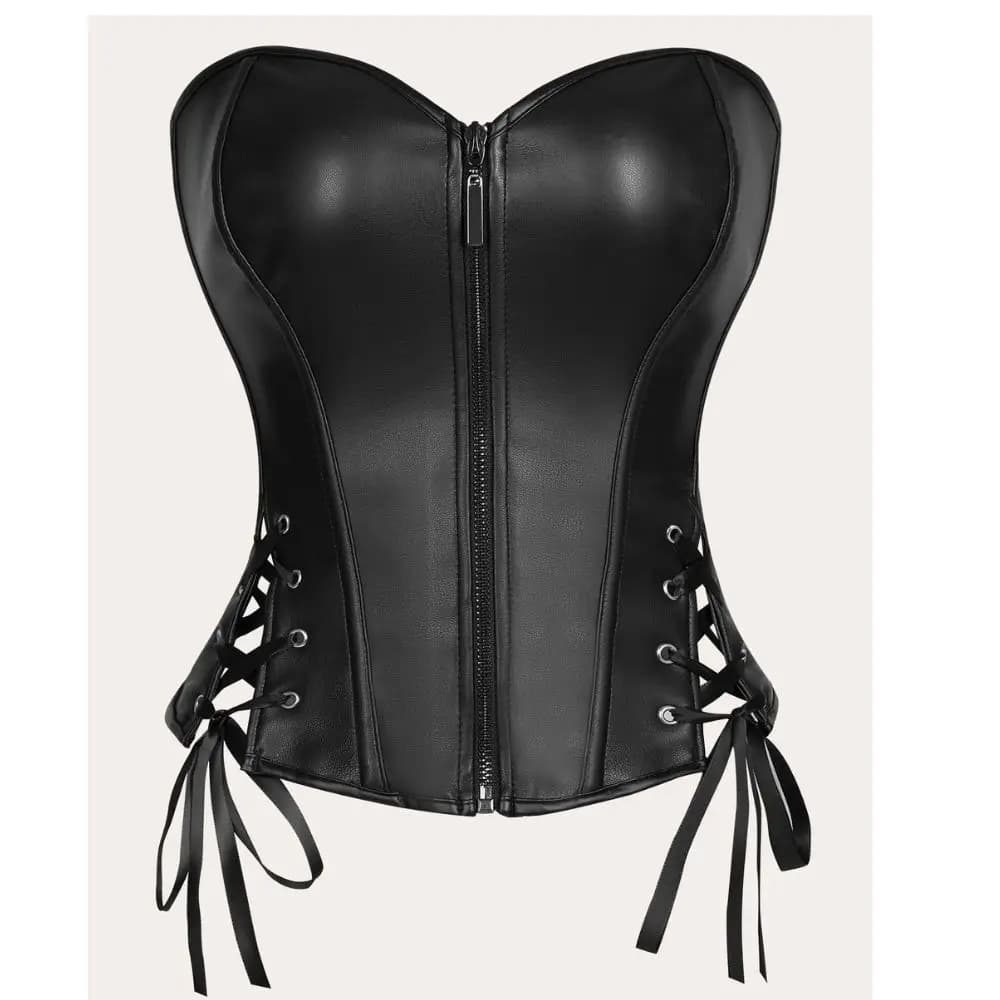Bustier Corset pour Femme en Cuir PU, à Lacets, avec Baleines, Style Basque, Serre-taille, Lingerie
