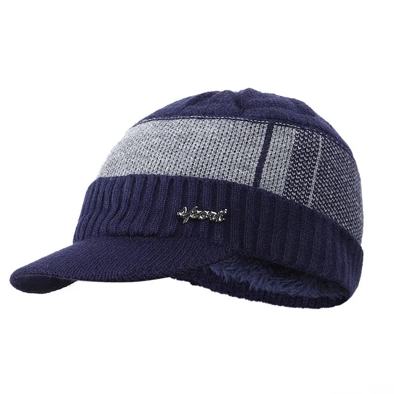 Nouvelle casquette d'hiver en coton avec visière, bonnet tricoté épais, casquette d'hiver pour homme