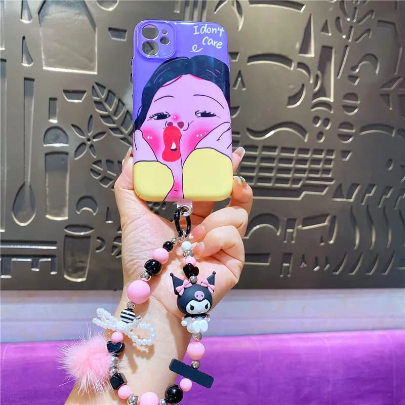Chaîne de téléphone portable Sanrio Kuromi Mymelody avec perles, charme mignon, cordon de téléphone,