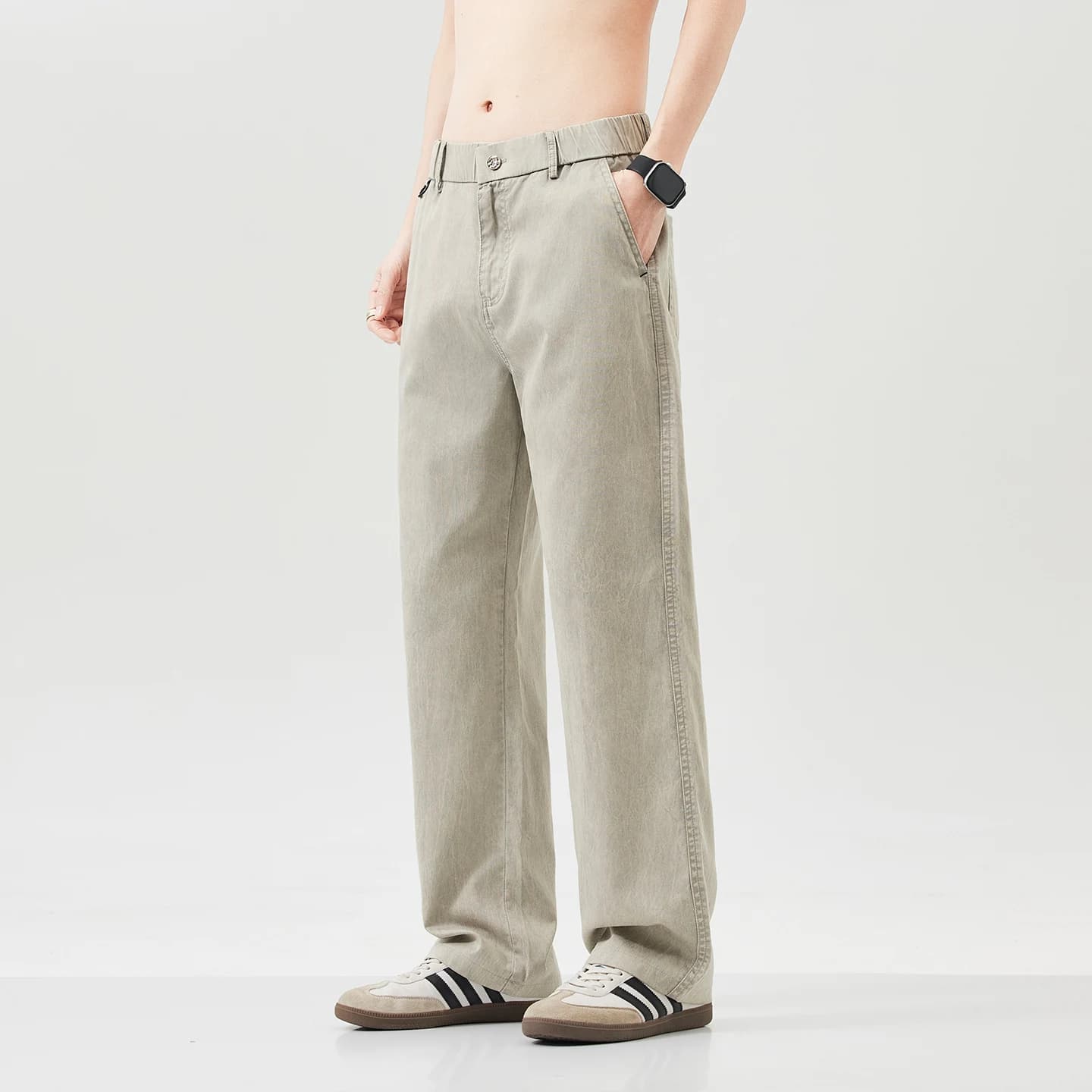 Pantalon décontracté de luxe pour homme en Lyocell, coupe droite ample, style streetwear, jambe larg