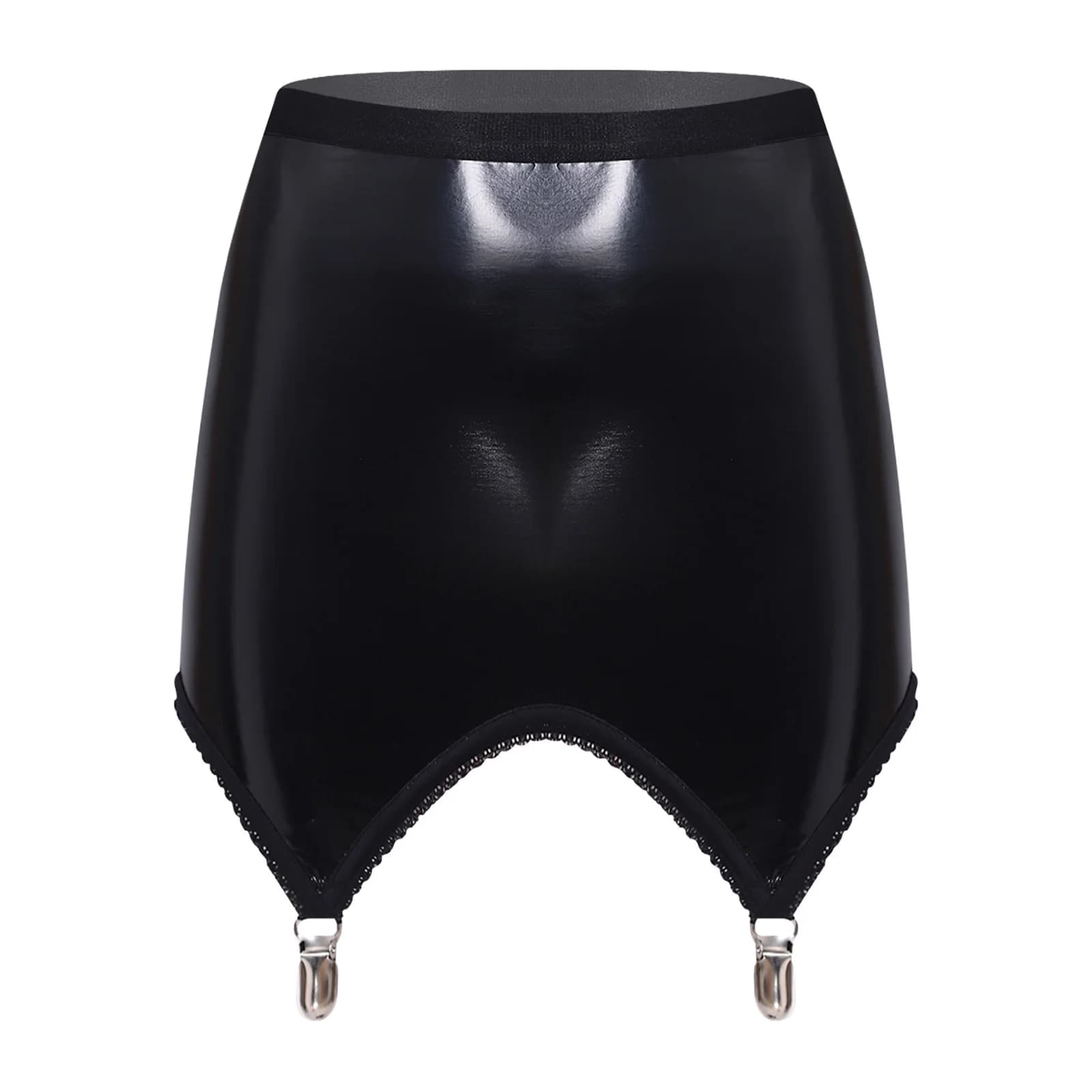 Mini-jupe brillante effet mouillé pour femme en PU, moulante, taille haute, extensible, avec attache