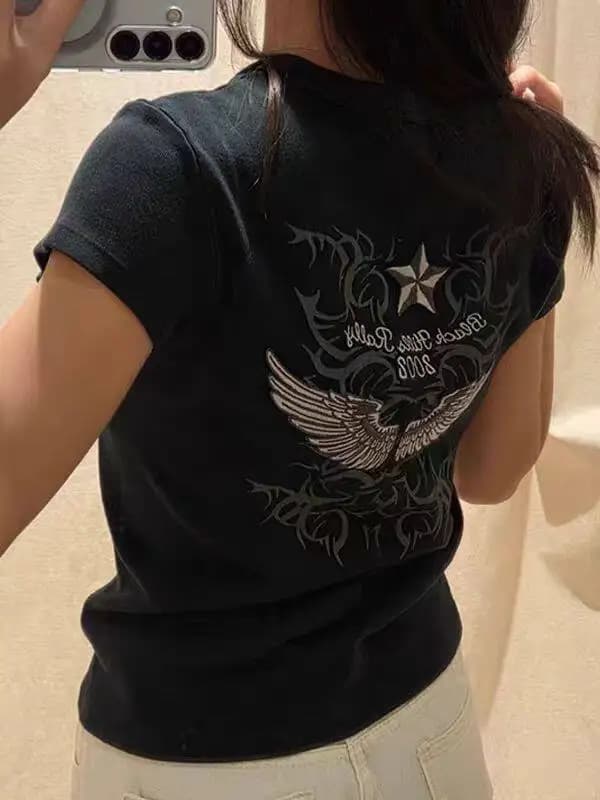 T-shirts rétro à imprimé étoile à cinq branches pour femmes, streetwear, coupe ajustée, polyvalents,
