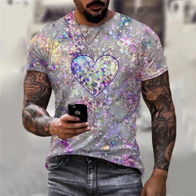 Flash Sequins Print T Shirt Men's Clothing Harajuku Streetwear Short Sleeve T Shirts Hip Hop Music P