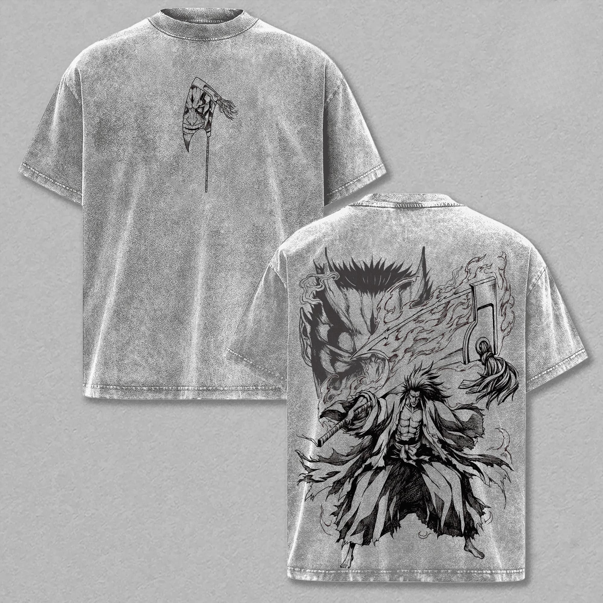 T-shirt BLEACH Zaraki Kenpachi Vintage Délavé Coupe Oversize Été Décontracté Manches Courtes Coton V
