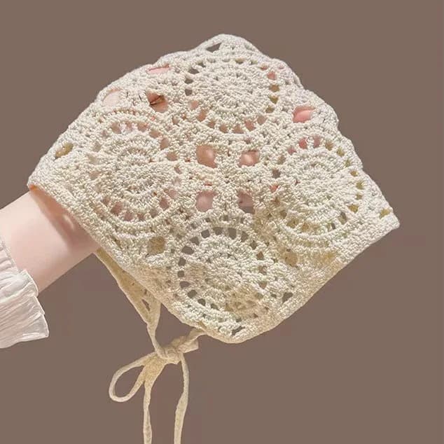 Foulard bohème en crochet, bandana ajouré en tricot à nouer, écharpe florale vintage pour femme, idé