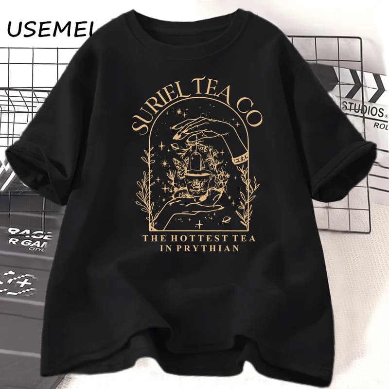 Suriel Tea Co-T-shirt à manches courtes en coton pour hommes et femmes, une cour de fleurs et des or
