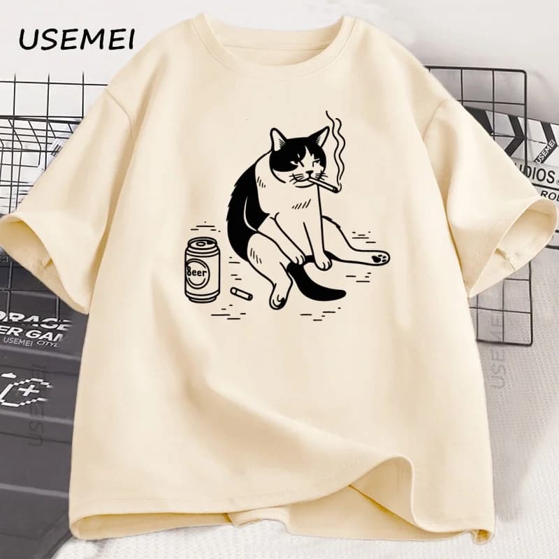Drôle fumer chat Meme T-Shirt hommes Cigarette blague