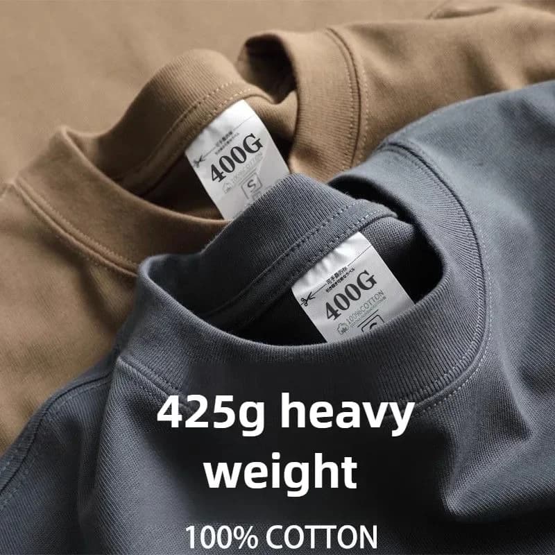 Heavy Wight 425 grammes hommes T-Shirt coton demi manches Brathable haute qualité col rond hauts basiques
