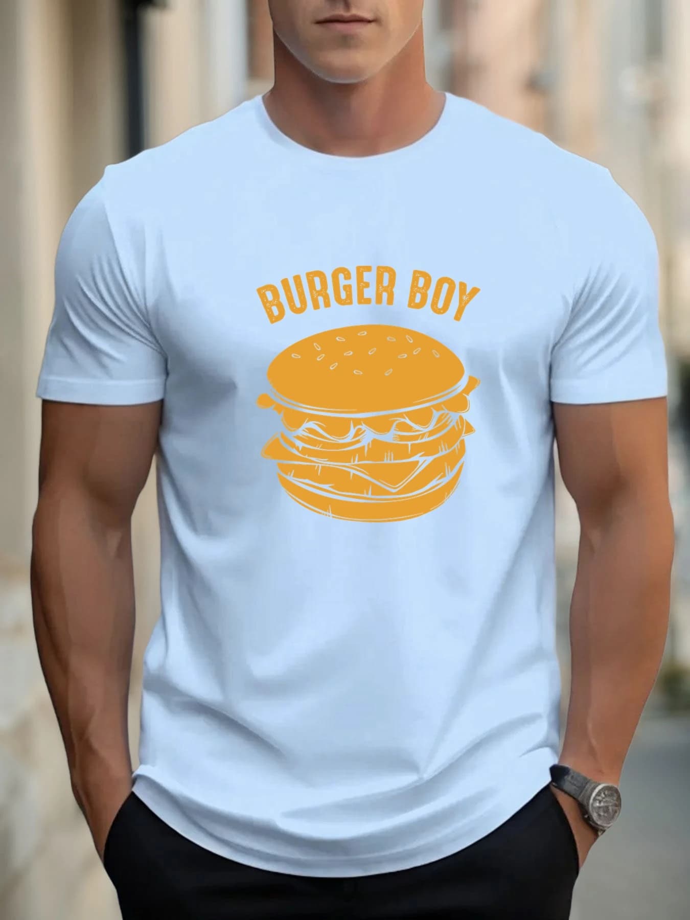 T-Shirt à manches courtes pour hommes 100% coton doux respirant BURGER BOY