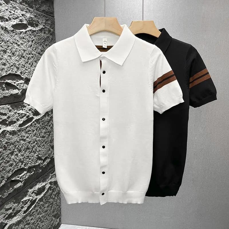 T-shirt d'été décontracté et polyvalent à col polo en maille