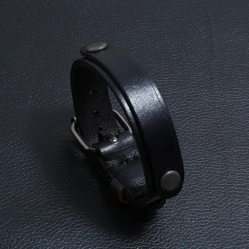 VOQ-Bracelet rond en cuir véritable à double couche pour hommes, bracelets de manchette réglables, b