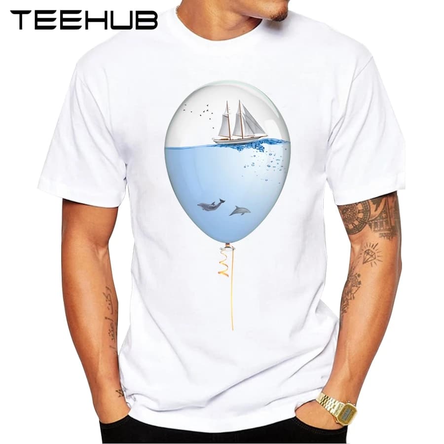 T-shirt imprimé Sealoon Sea In A Balloon pour hommes, manches courtes, t-shirts basiques, t-shirts d