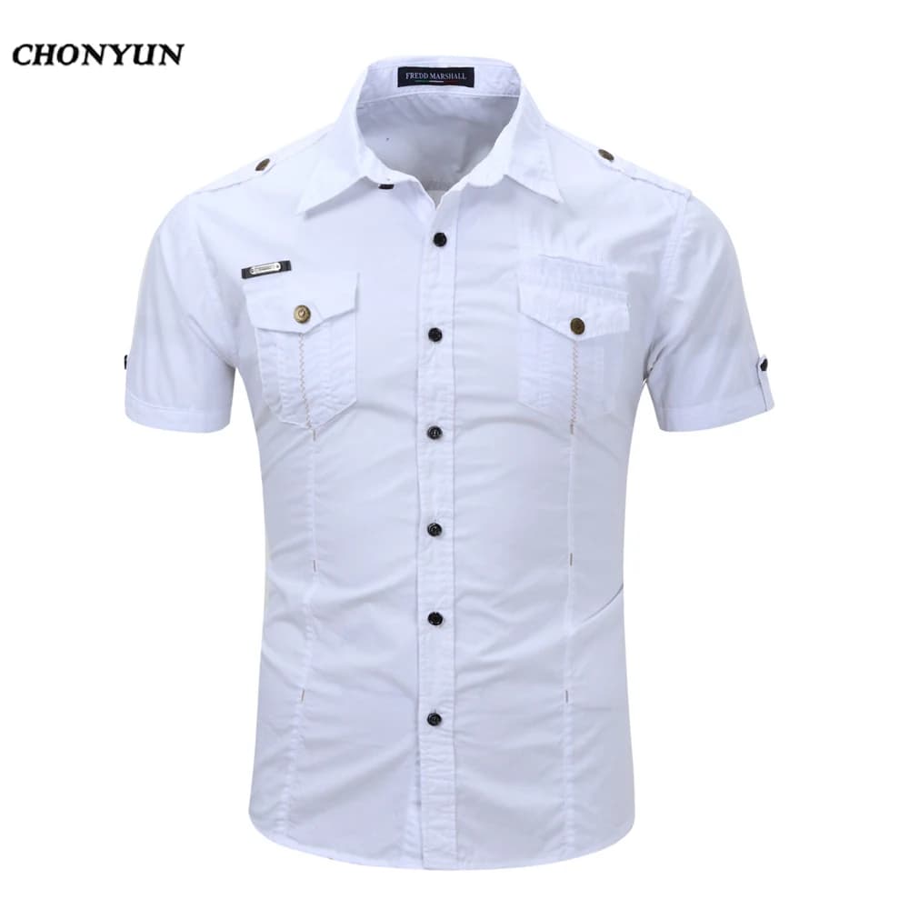 Chemise militaire à manches courtes pour hommes, coupe couvertes, chemises décontractées, monochroma