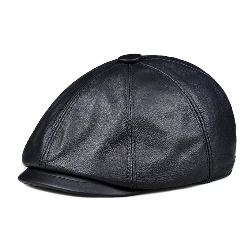 Casquette octogonale en cuir véritable pour homme, chapeau de chauffeur plat, casquette à bec de can