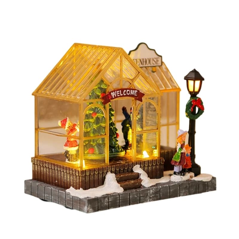 Ornement serre musicale noël avec éclairage LED Figurines d'arbre rotatives, Statue, ornement Villag