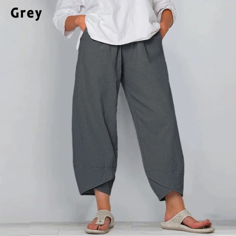 Pantalon sarouel en coton et lin pour femmes, Vintage, taille élastique, jambes larges, décontracté,