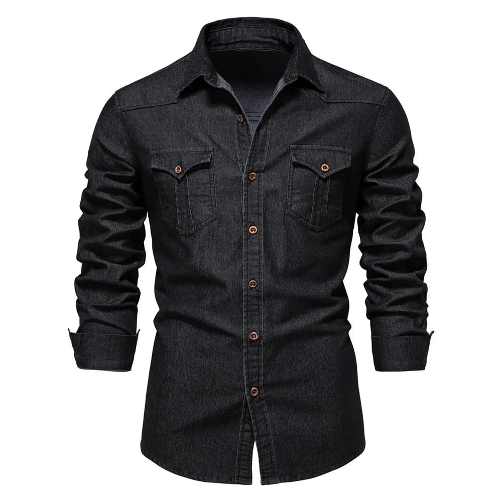 Nouvelle Chemise en Jean pour Homme, Coton Élastique, Manches Longues, Haute Qualité, Style Décontra