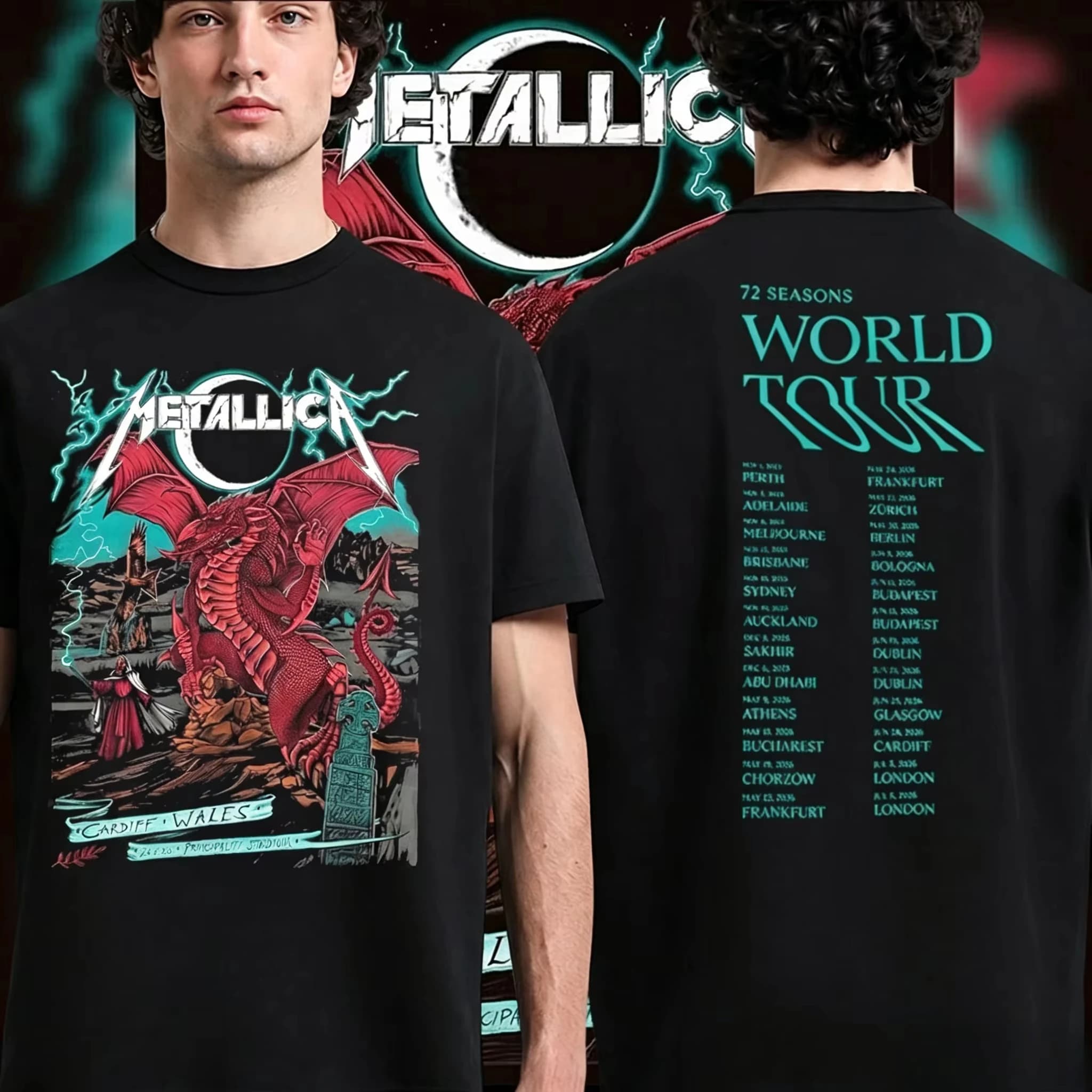Meilleure vente T-shirt Metallica M72 World Tour 2026 Cardiff pour hommes et femmes, vêtements d'été
