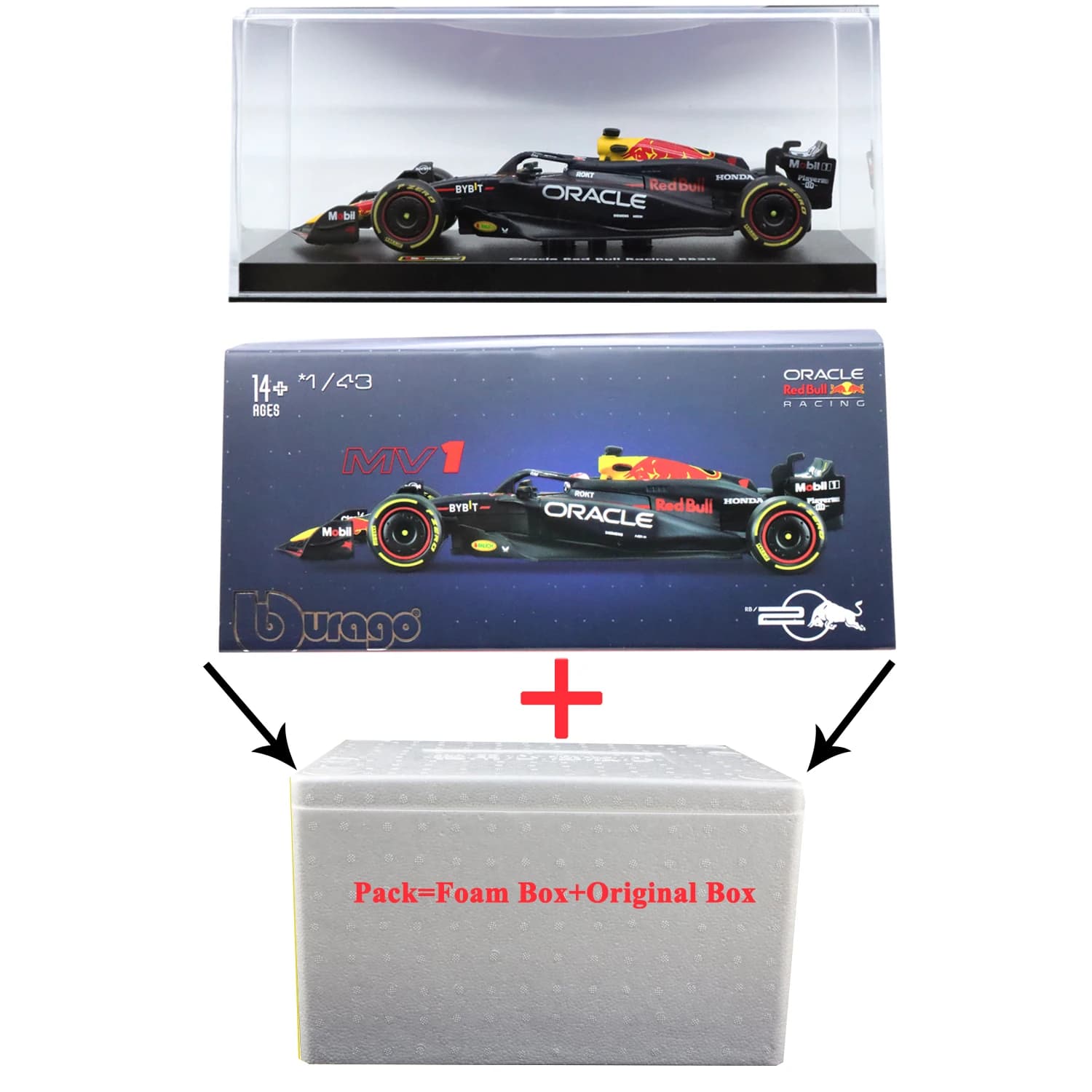 Modèle de course Bburago F1 Red Bull FERRARI Mclaren avec casque, base de présentation en alliage mo
