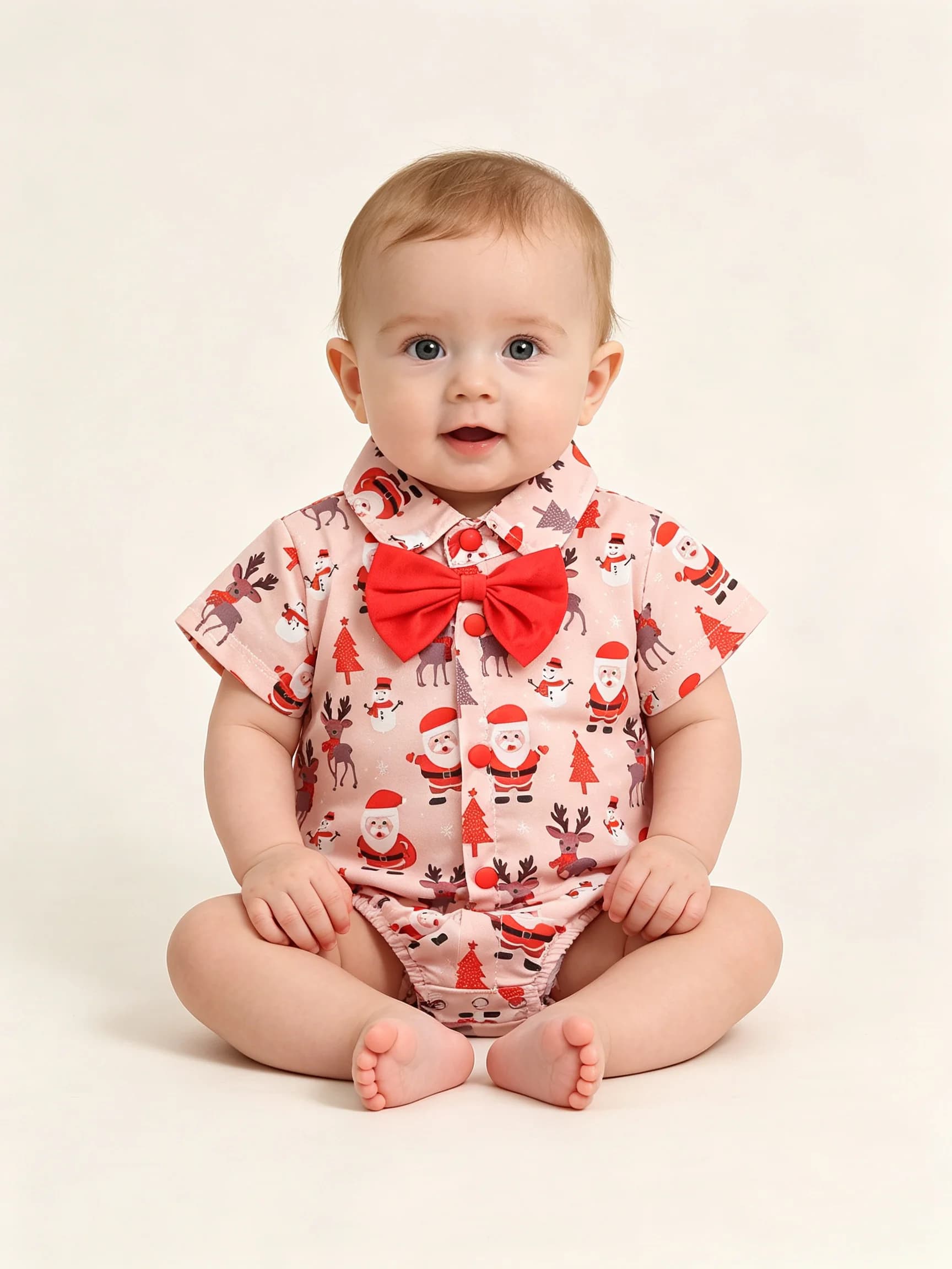 Vêtements de Noël pour bébés garçons : Barboteuse élégante à nœud papillon, combinaison douce à manc