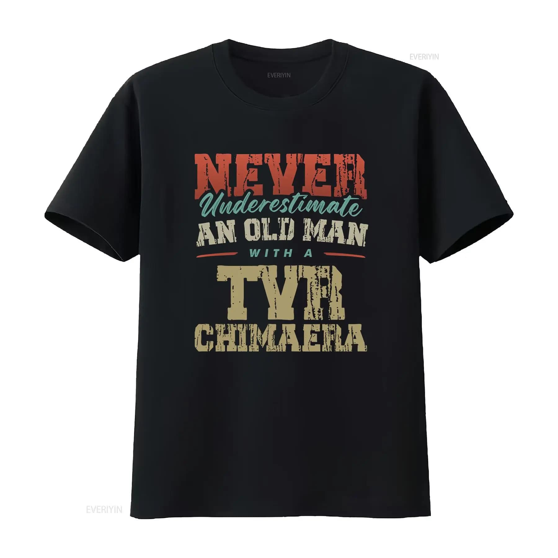T-shirt drôle « N'underestimatez jamais un vieil homme avec une TVR Chimaera », vintage, délavé, hom