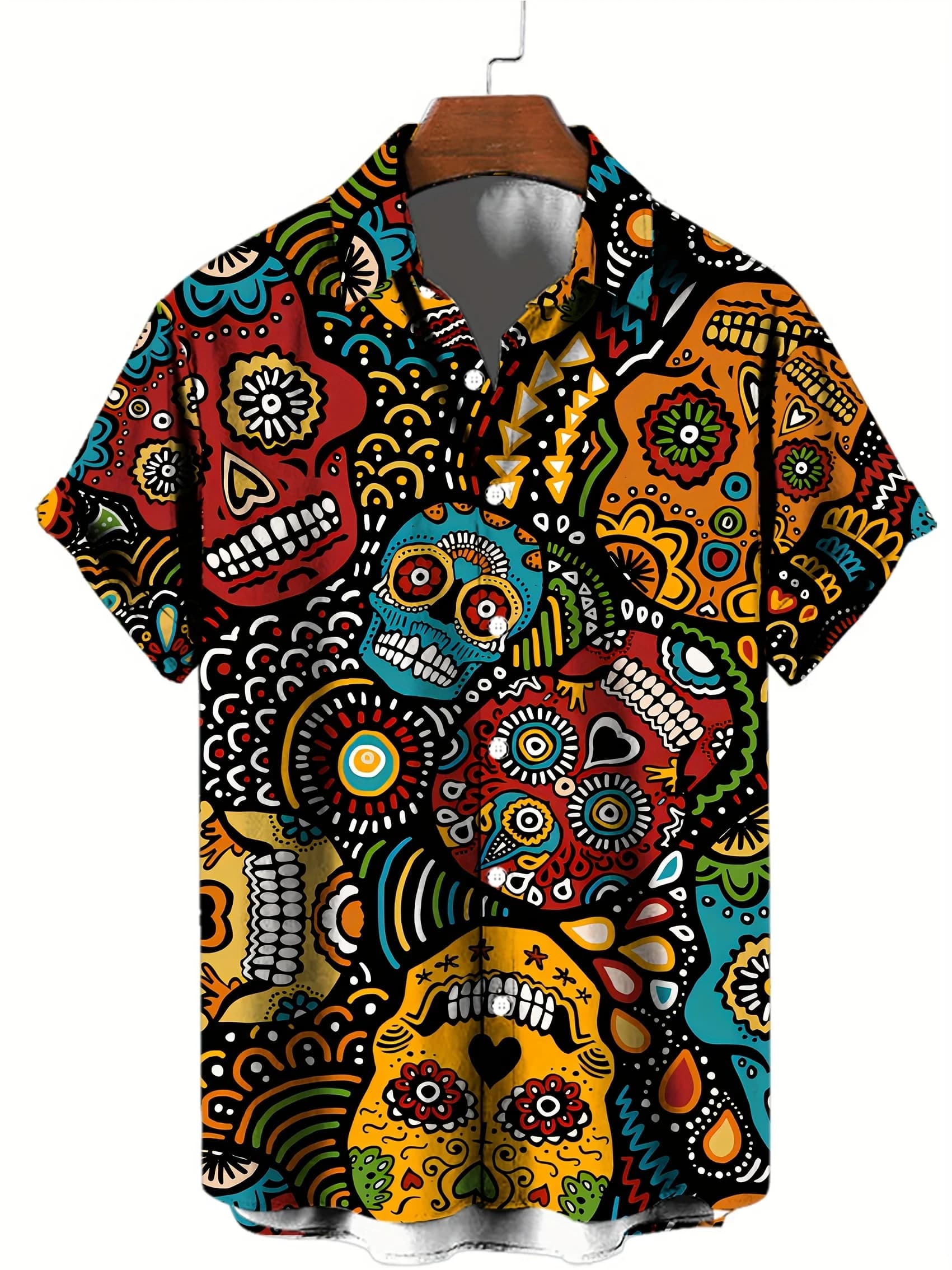 Crâne coloré 3D imprimé chemise rue Hip Hop mode personnalité hommes décontracté hauts été ample à m