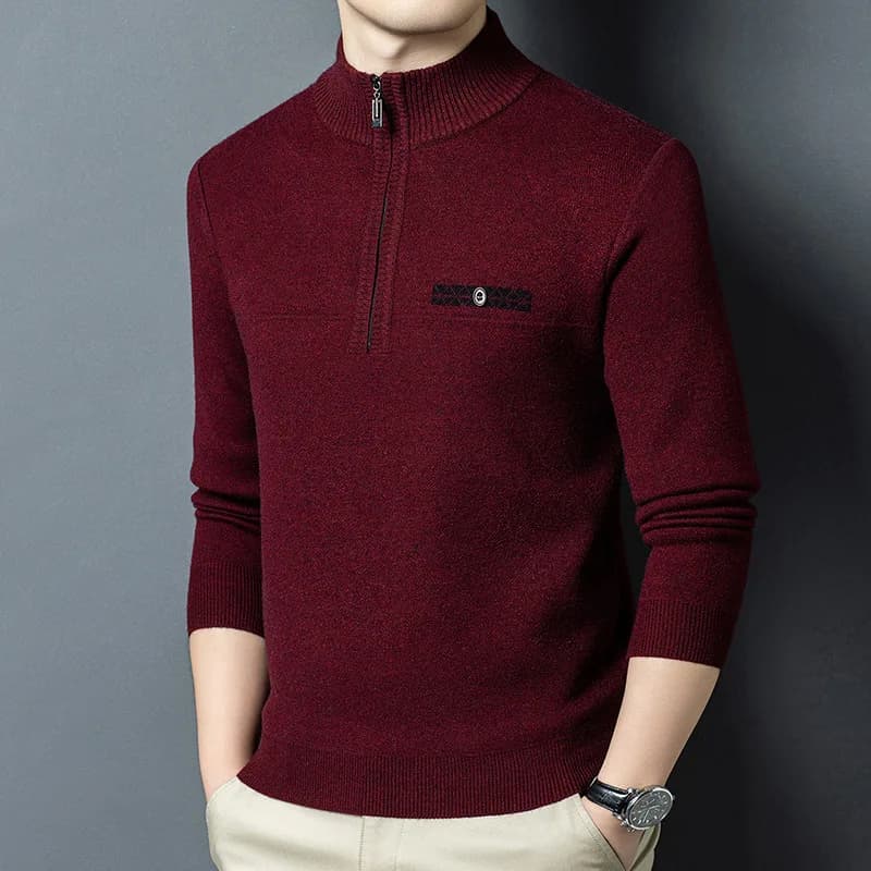 Pull tricoté épais à fermeture éclair pour homme, col semi-montant, style décontracté chic, tendance