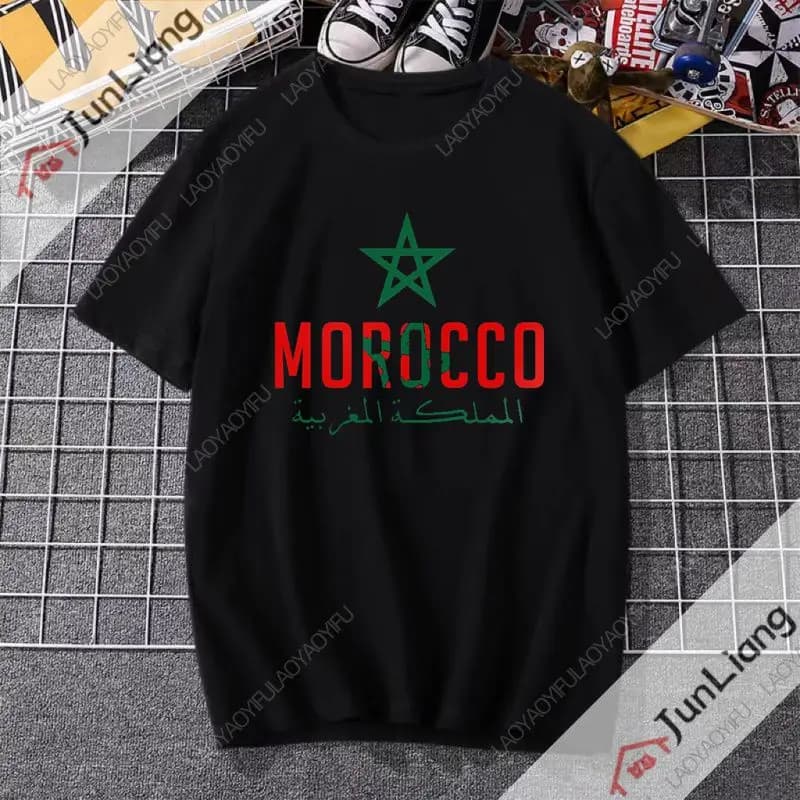 T-Shirt imprimé à motif de drapeau marocain pour hommes, chemise avec emblème du esprit marocain, St