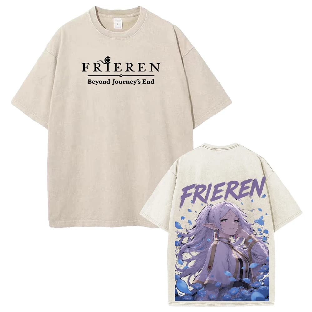 T-shirt Anime Frieren Harajuku Vintage Lavé Streetwear Homme Femme Vêtement Manches Courtes Oversize