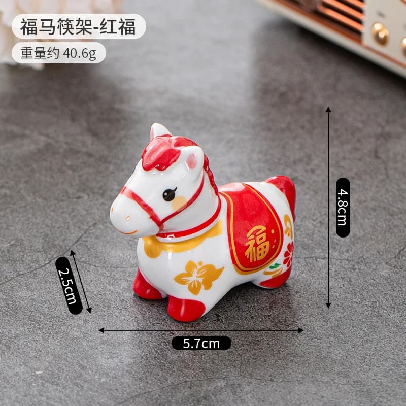 Support de rangement en céramique chinoise en forme de cheval pour baguettes, cuillères et fourchett